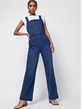 Faherty Jumpsuit Avenue Blue Denim Overall Jumpsuit size M chic 90s boho coastal